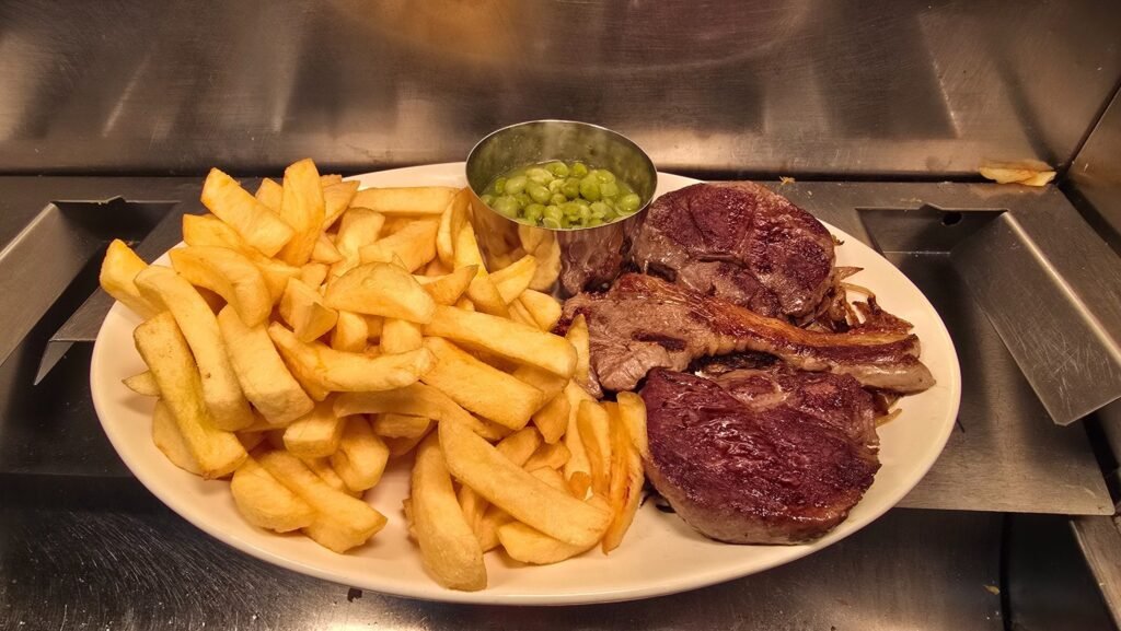 Lamb chops with chips and peas at Ludo’s Grill & Café, Carlow